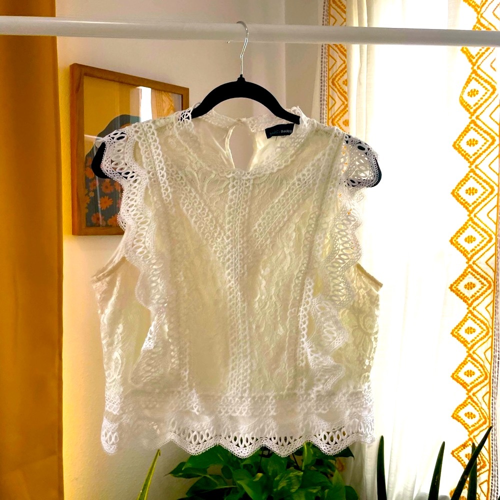 Lucy Paris White Sleeveless Crotchet Blouse